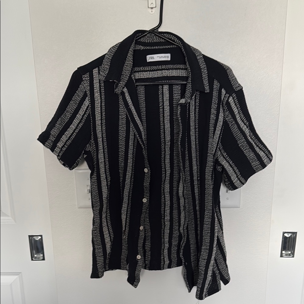 Black and White Striped Men Shirt